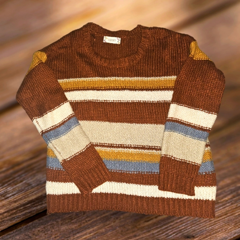 pink rose striped sweater M